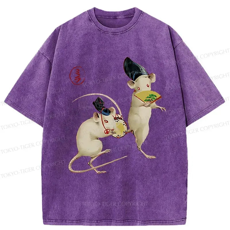 Kyoto-Lion Retro Dancing Mouse Washed T-Shirt
