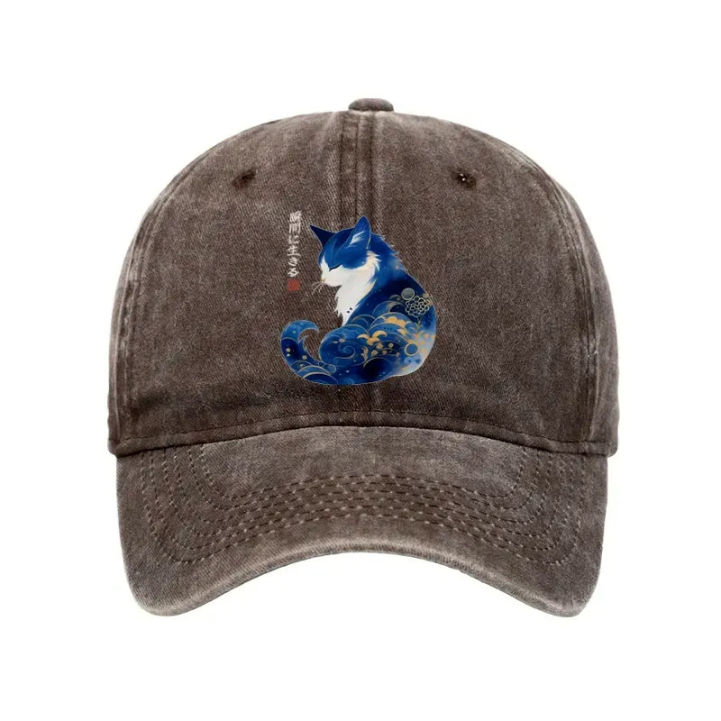 Kyoto-Lion Retro Zen Cat: Living the Present Washed Cap