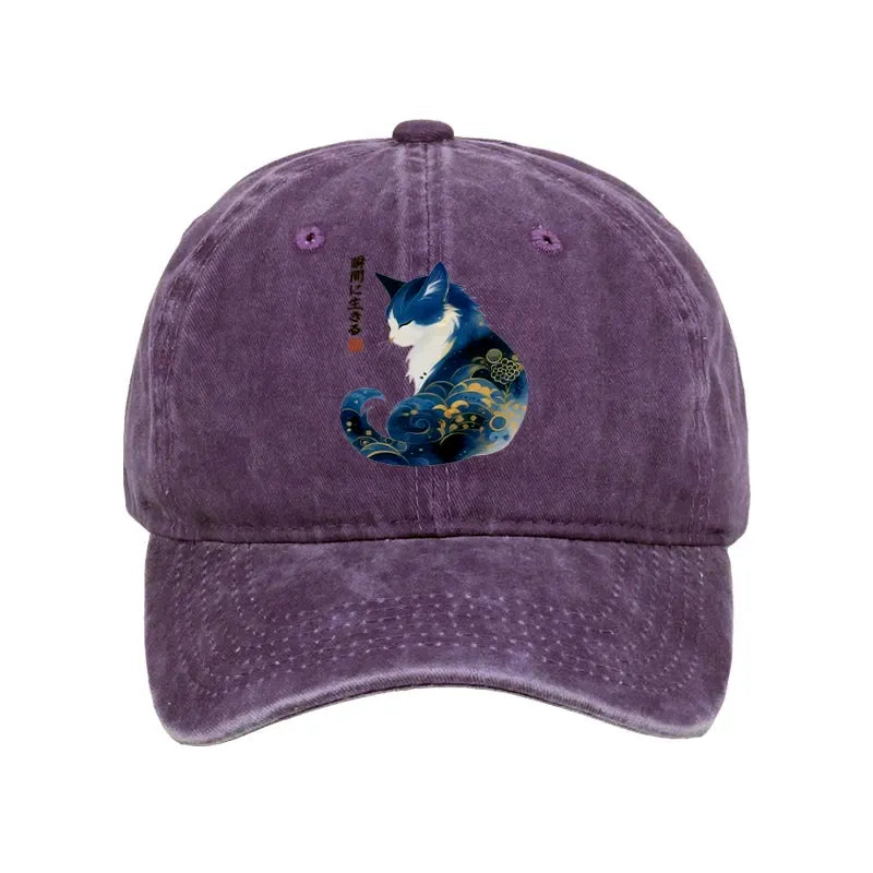 Kyoto-Lion Retro Zen Cat: Living the Present Washed Cap