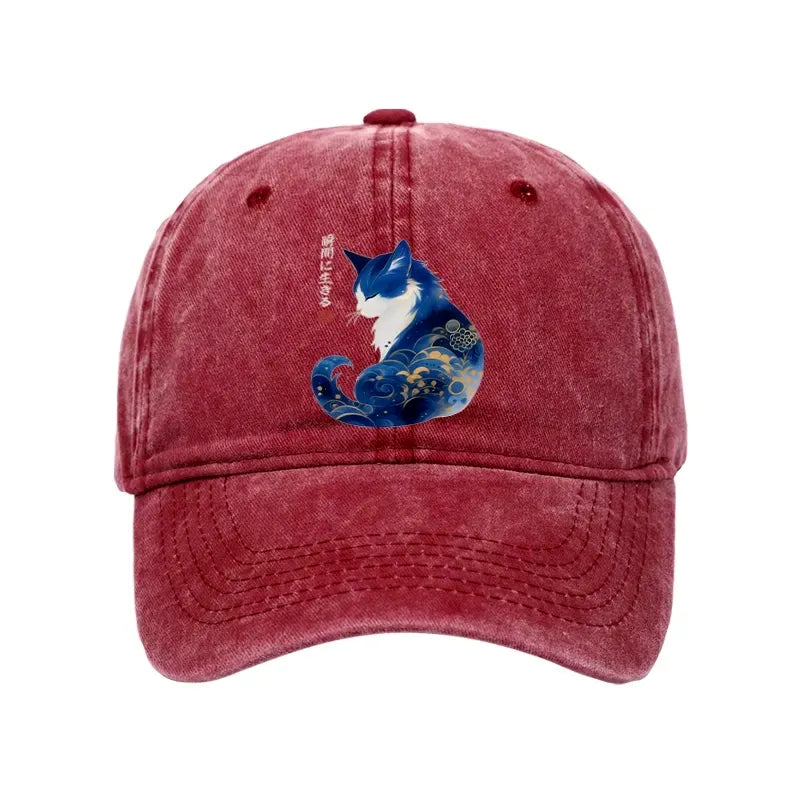 Kyoto-Lion Retro Zen Cat: Living the Present Washed Cap