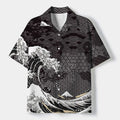 Kyoto-Lion Great Wave Off Fuji Cuban Collar Shirt