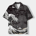 Kyoto-Lion Great Wave Off Fuji Cuban Collar Shirt
