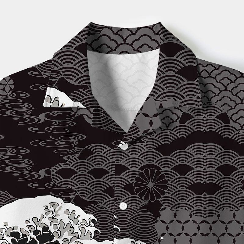 Japanese Great Wave Cuban Collar Shirt