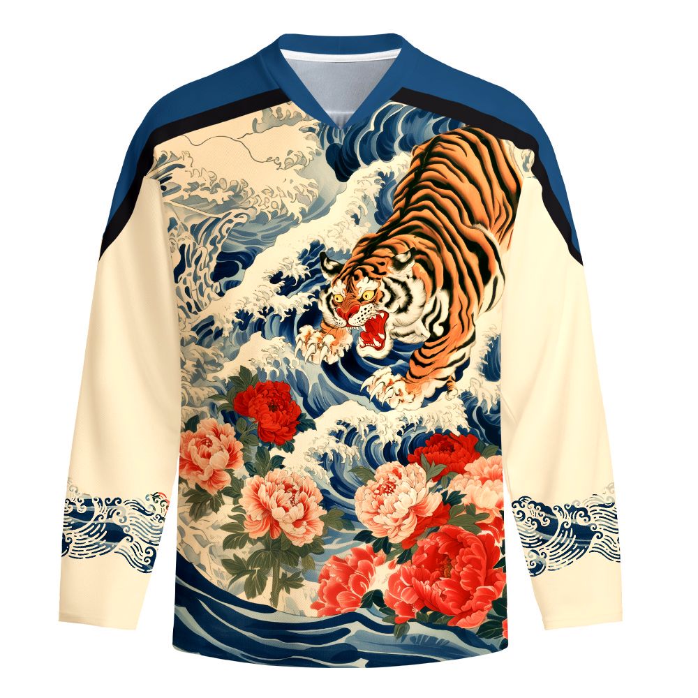 Kyoto-Lion Tiger Of The Floral Surf Long-Sleeve Hockey Jersey