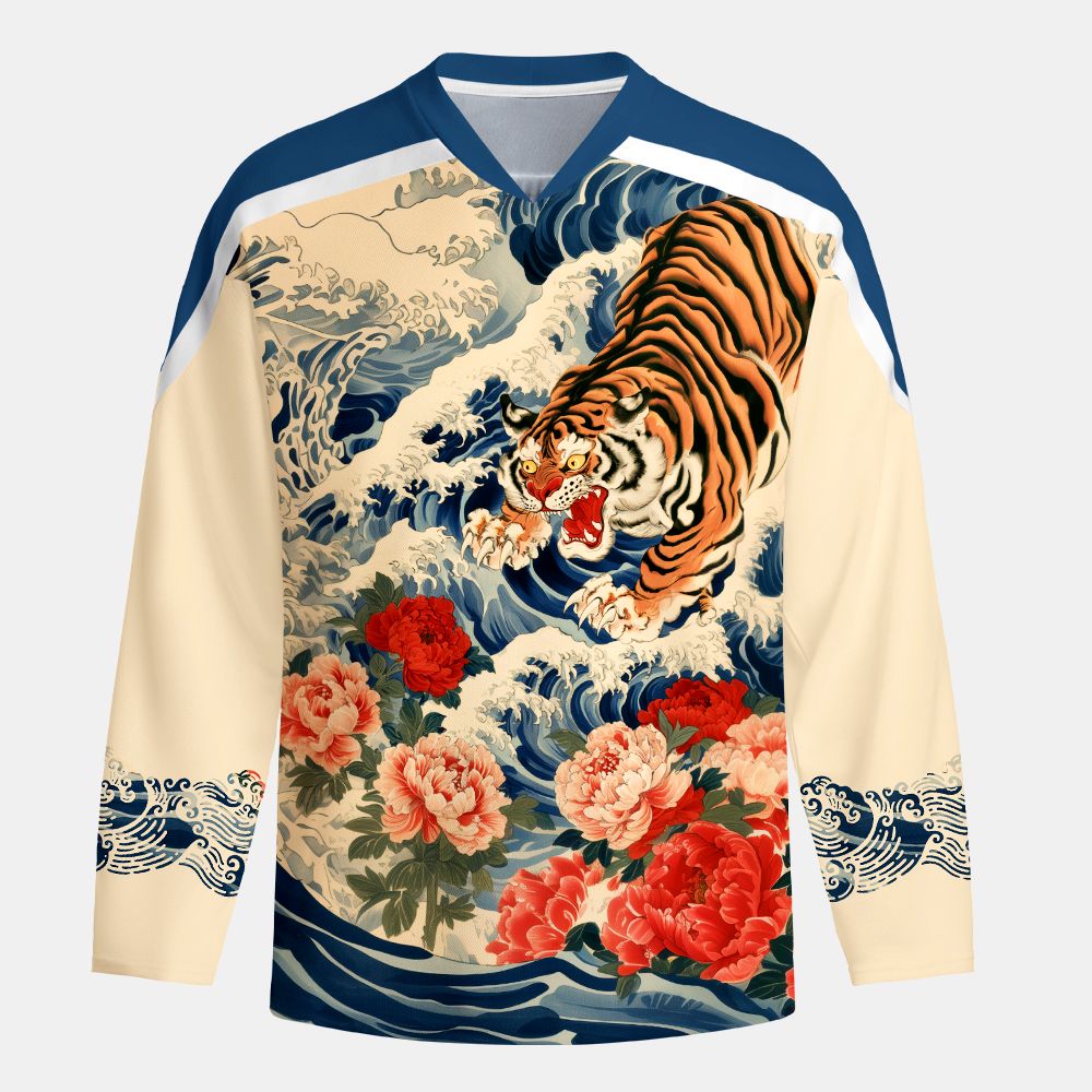 Kyoto-Lion Tiger Of The Floral Surf Long-Sleeve Hockey Jersey