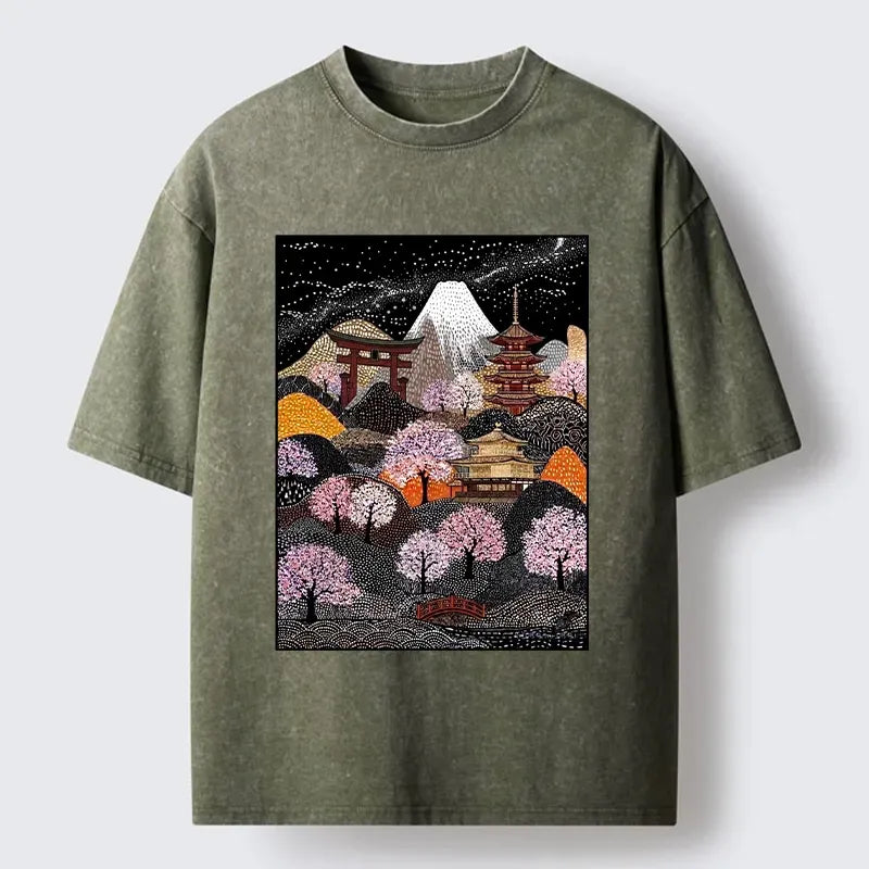 Japanese Sakura Pagoda T-Shirt for Daily Wear