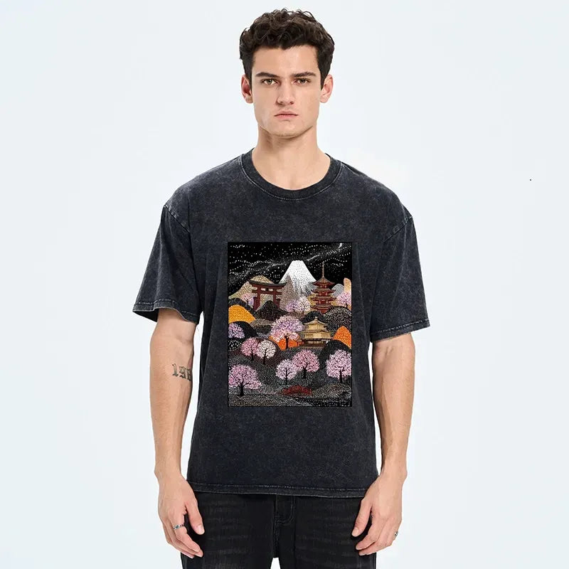 Japanese Sakura Pagoda T-Shirt for Daily Wear