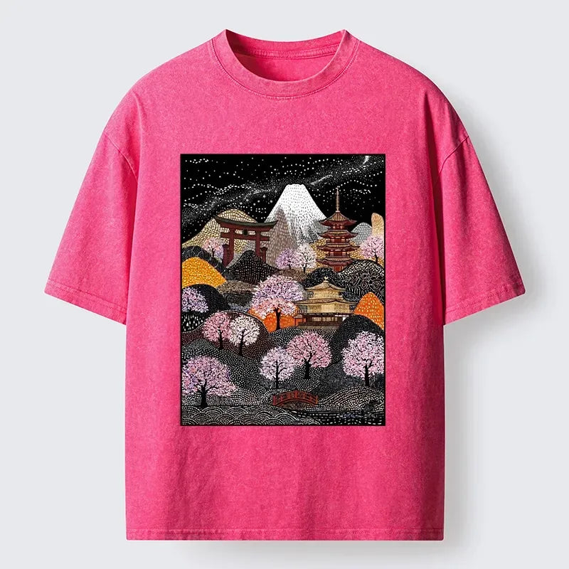 Japanese Sakura Pagoda T-Shirt for Daily Wear