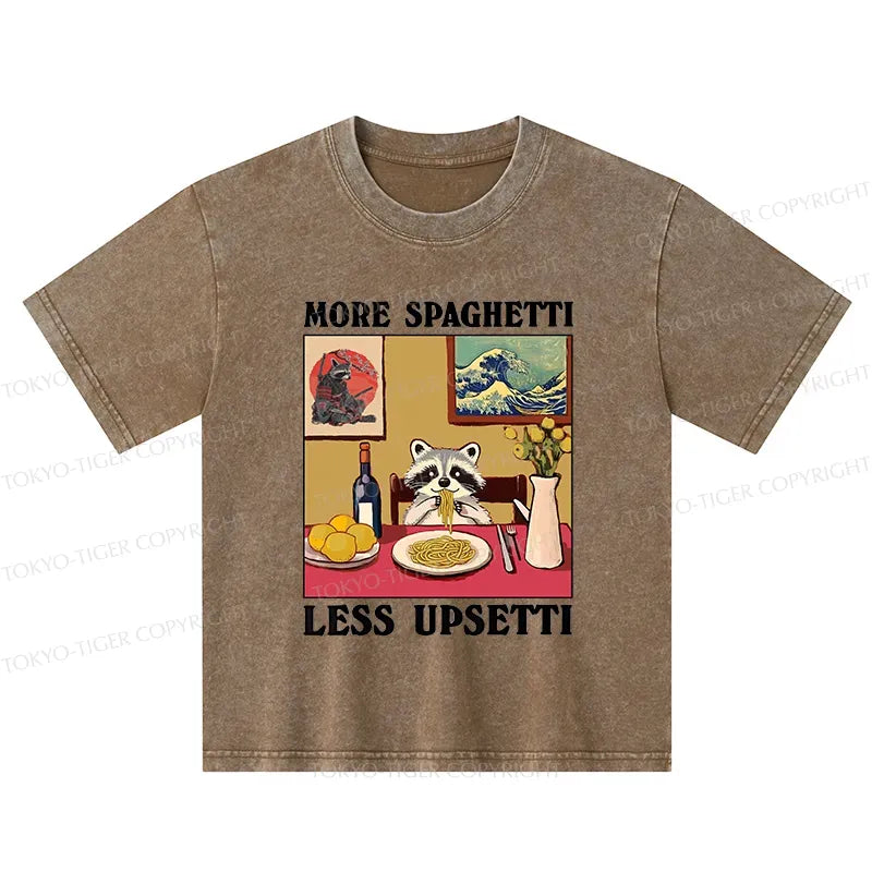 Kyoto-Lion More Spaghetti Less Upsetti Japanese Kids Washed T-Shirt