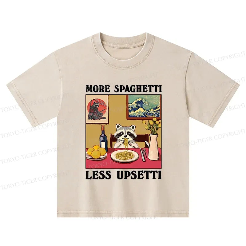 Kyoto-Lion More Spaghetti Less Upsetti Japanese Kids Washed T-Shirt