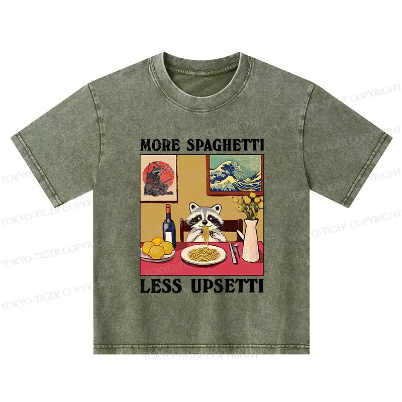 Kyoto-Lion More Spaghetti Less Upsetti Japanese Kids Washed T-Shirt