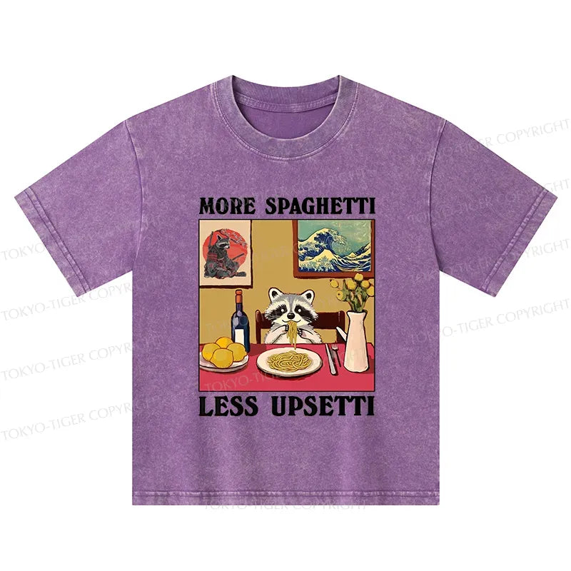 Kyoto-Lion More Spaghetti Less Upsetti Japanese Kids Washed T-Shirt