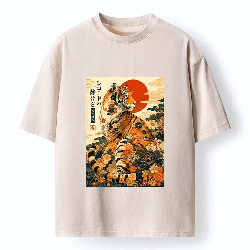 floral tiger spring art washed t-shirt
