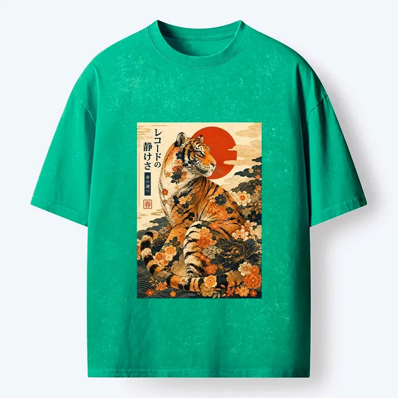 floral tiger spring art washed t-shirt