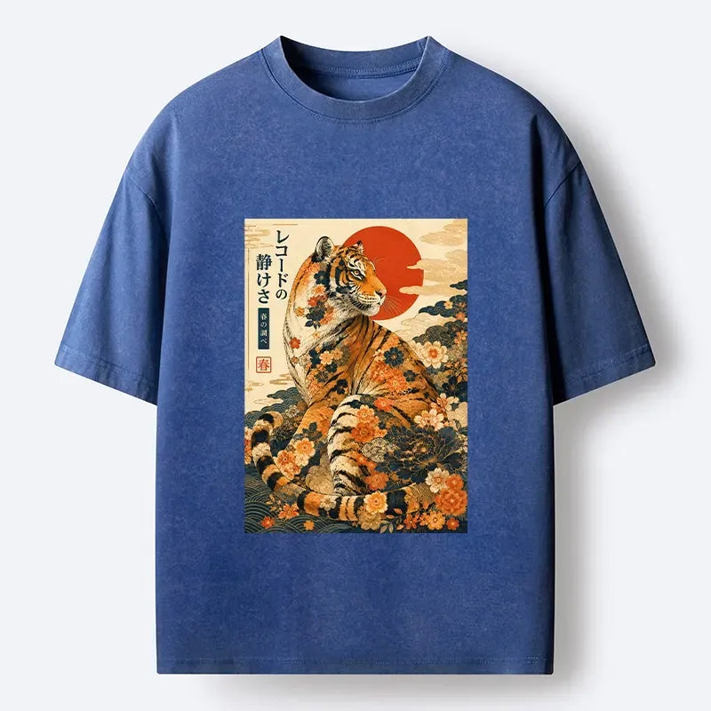 floral tiger spring art washed t-shirt