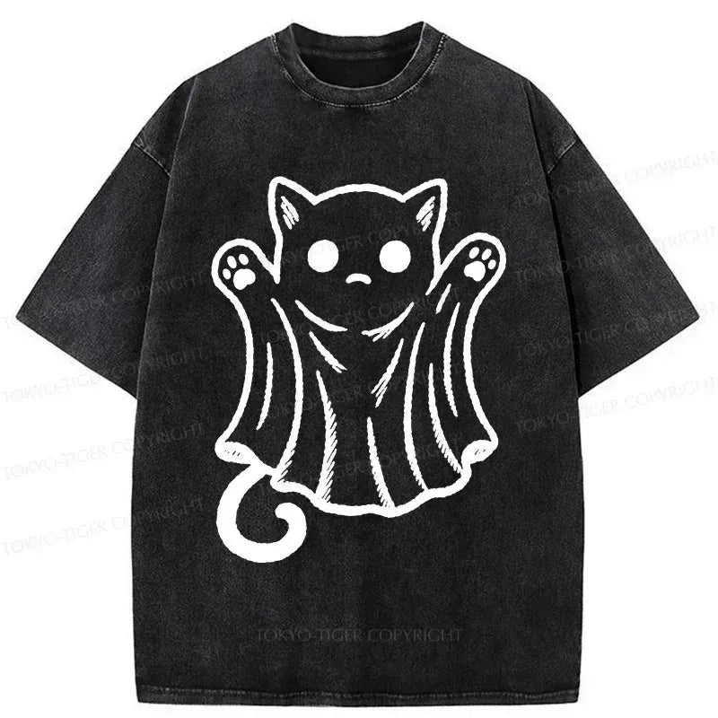 Japanese Ghost Cat Washed T-Shirt