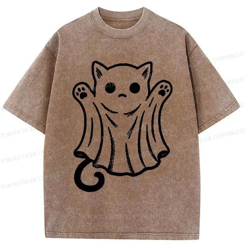 Japanese Ghost Cat Washed T-Shirt