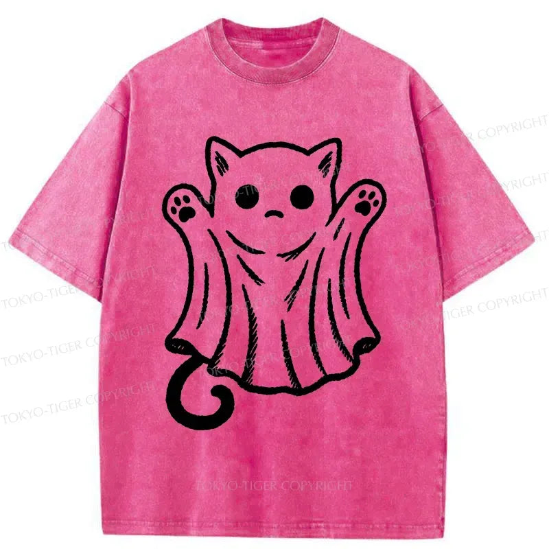 Japanese Ghost Cat Washed T-Shirt