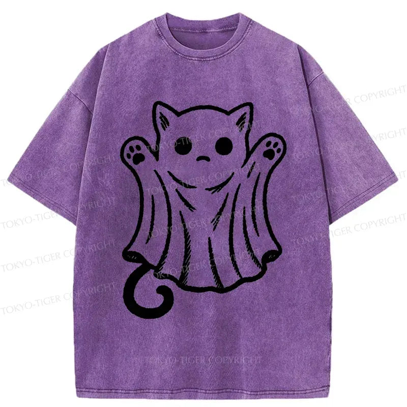 Japanese Ghost Cat Washed T-Shirt