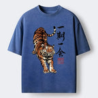 Kyoto-Lion Japanese Ink Tiger Art Washed T-Shirt