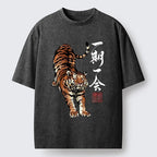 Kyoto-Lion Japanese Ink Tiger Art Washed T-Shirt