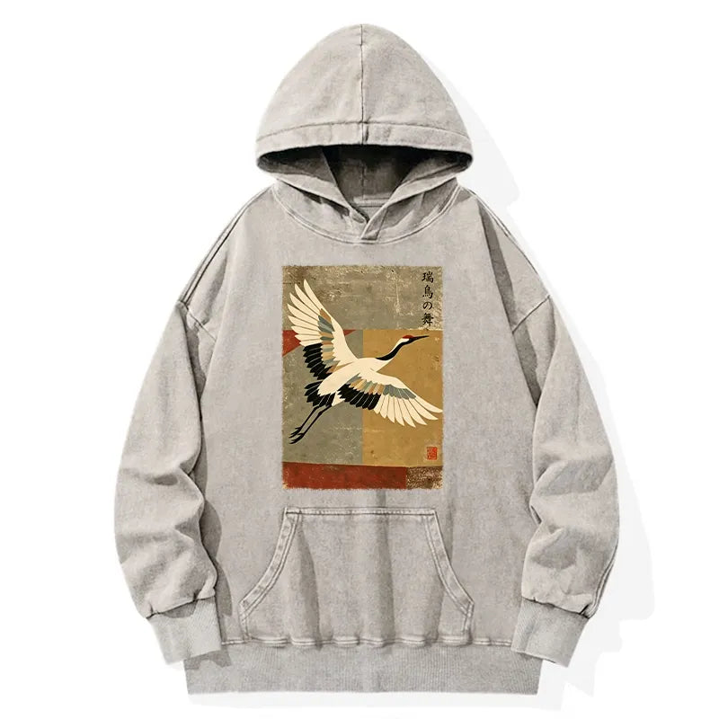 Kyoto-Lion Crane Spirit Washed Hoodie