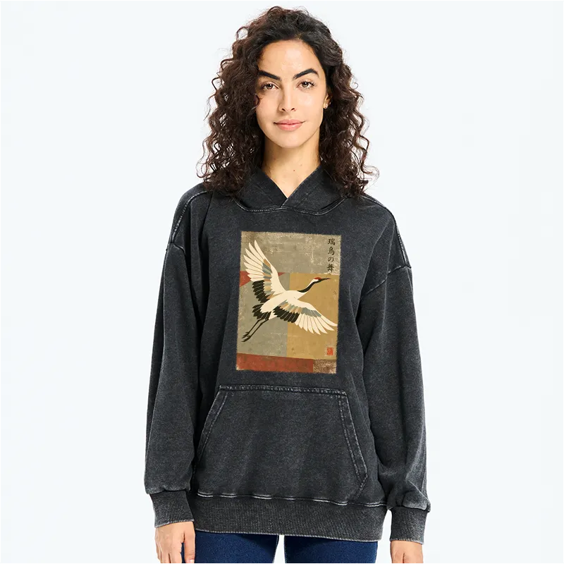 Kyoto-Lion Crane Spirit Washed Hoodie