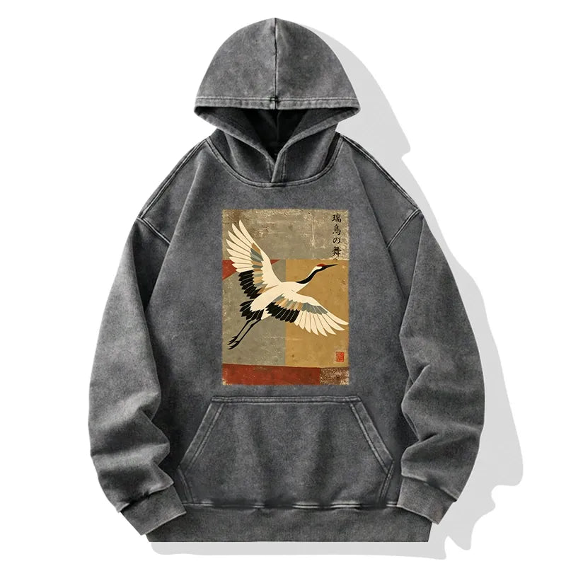 Kyoto-Lion Crane Spirit Washed Hoodie