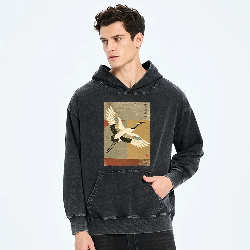 Kyoto-Lion Crane Spirit Washed Hoodie