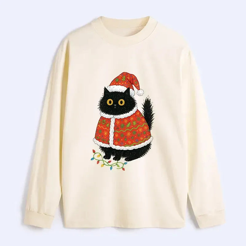 Kyoto-Lion Cat Wearing Santa Hat Classic Long Sleeve T-Shirt