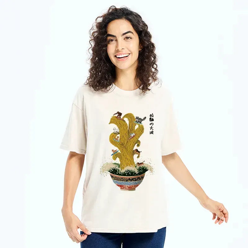 Kyoto-Lion Ramen Surfing Washed T-Shirt