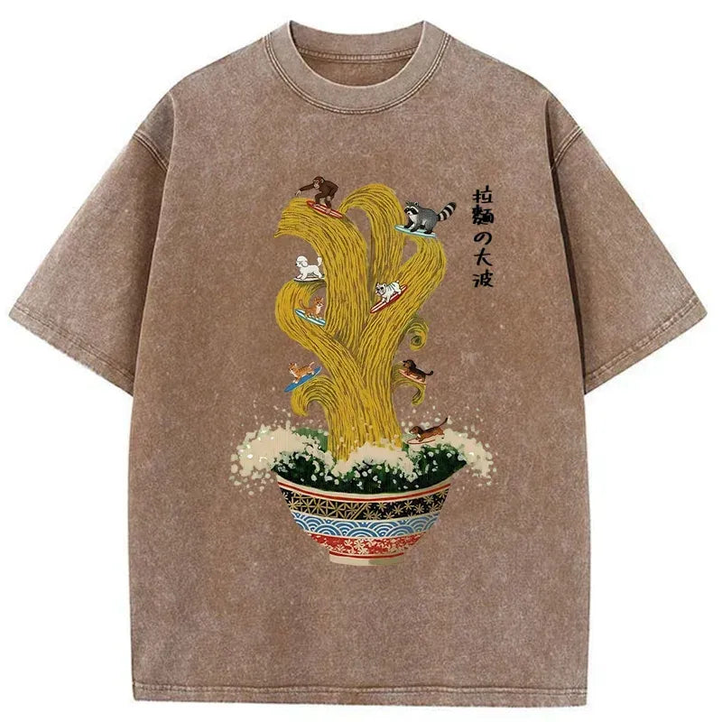 Kyoto-Lion Ramen Surfing Washed T-Shirt