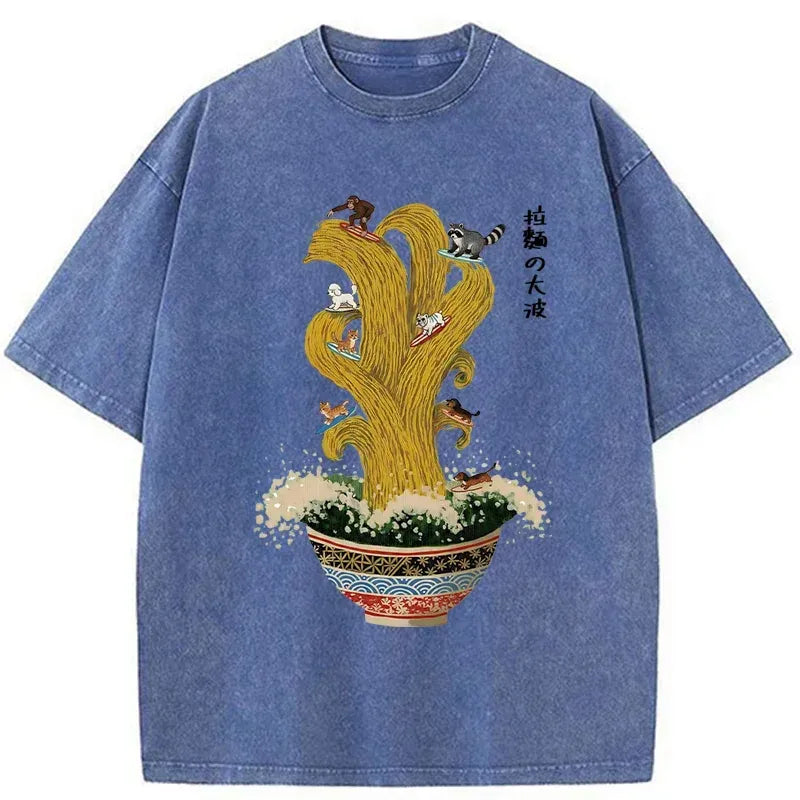 Kyoto-Lion Ramen Surfing Washed T-Shirt