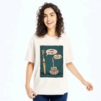 Kyoto-Lion Relatable Work Stress Brush Print Washed T-Shirt