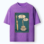 Kyoto-Lion Relatable Work Stress Brush Print Washed T-Shirt