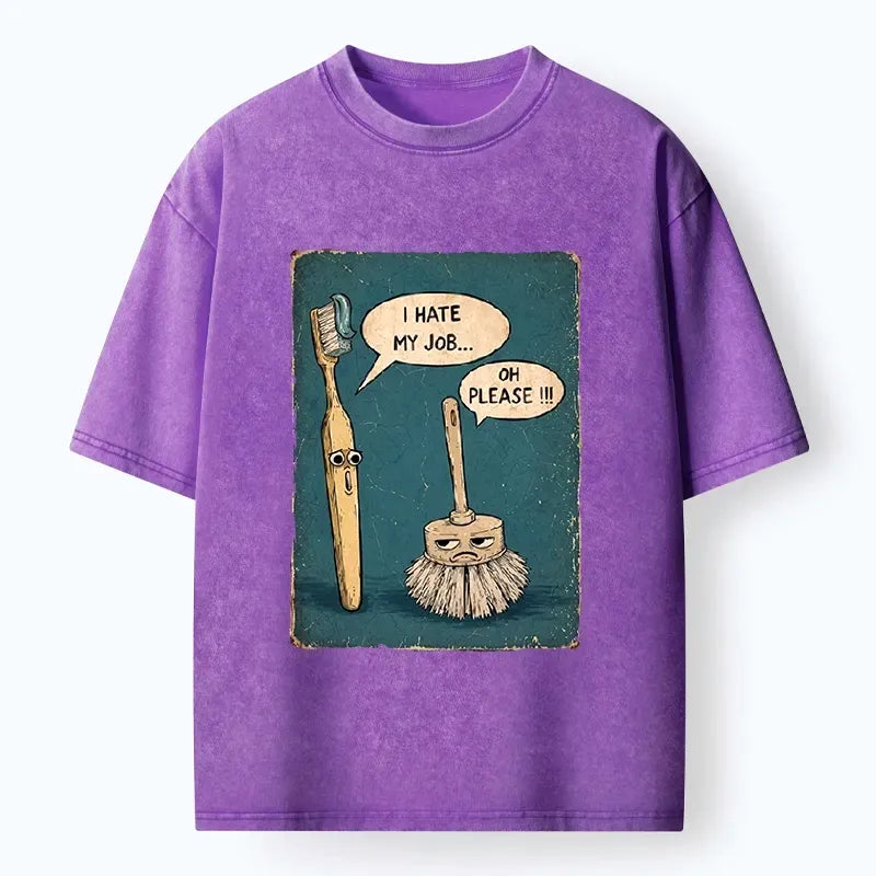 Kyoto-Lion Relatable Work Stress Brush Print Washed T-Shirt