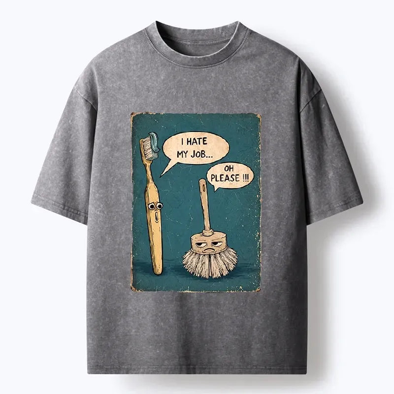 Kyoto-Lion Relatable Work Stress Brush Print Washed T-Shirt