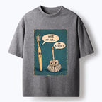 Kyoto-Lion Relatable Work Stress Brush Print Washed T-Shirt