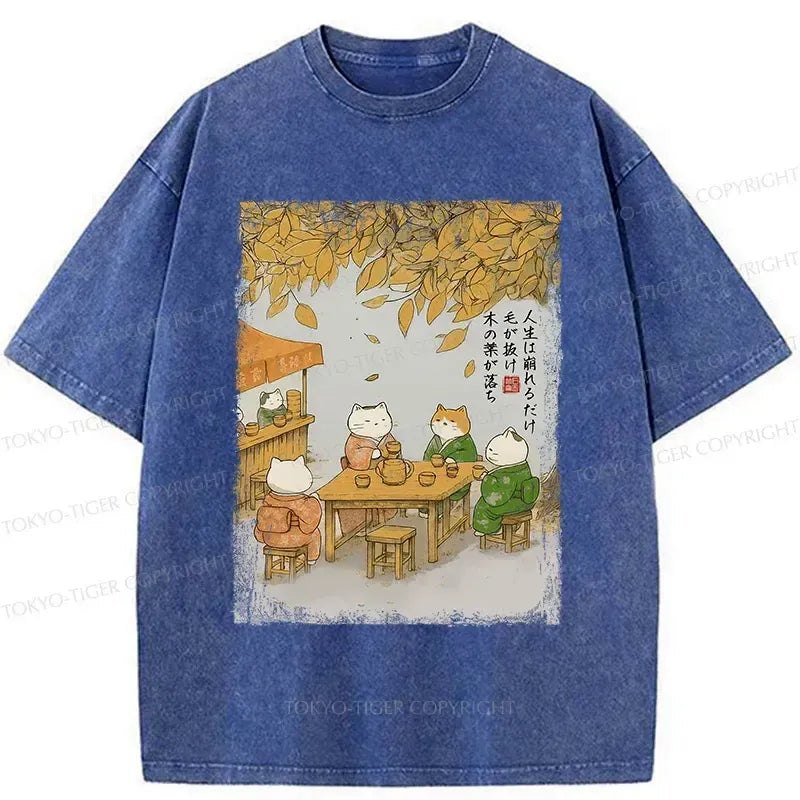 Japanese cat drinking tea t-shirt