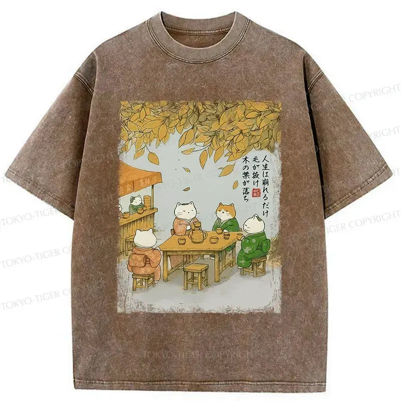 Japanese cat drinking tea t-shirt