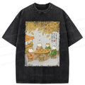 Japanese cat drinking tea t-shirt