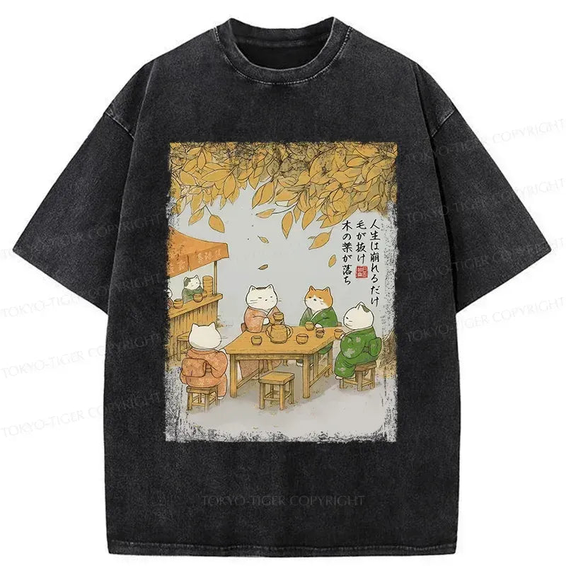 Japanese cat drinking tea t-shirt