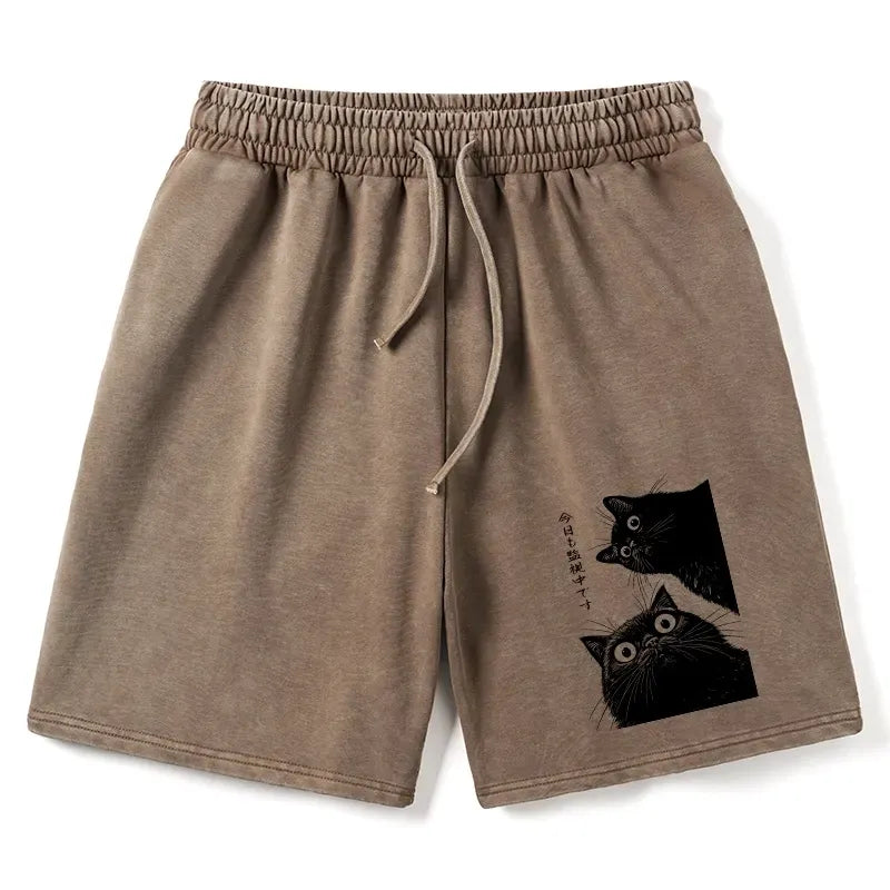 Vintage Washed Cat Shorts Free Shipping