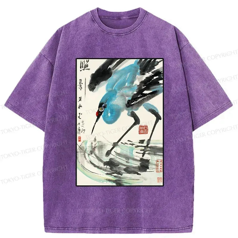 Kyoto-Lion Crane In The Pond Washed T-Shirt