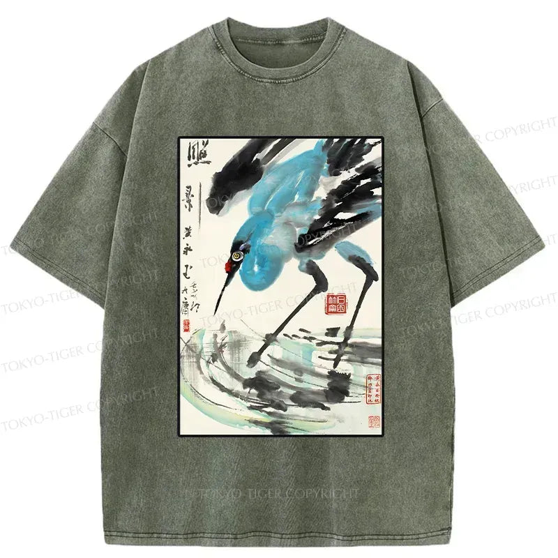 Kyoto-Lion Crane In The Pond Washed T-Shirt
