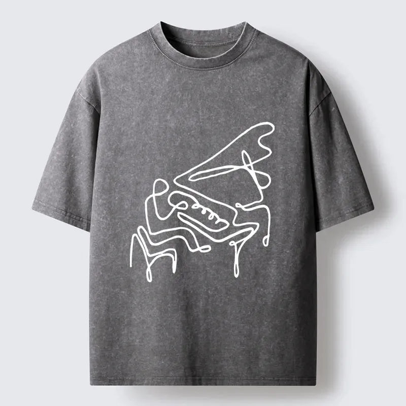 Kyoto-Lion Minimalist Piano Washed T-Shirt