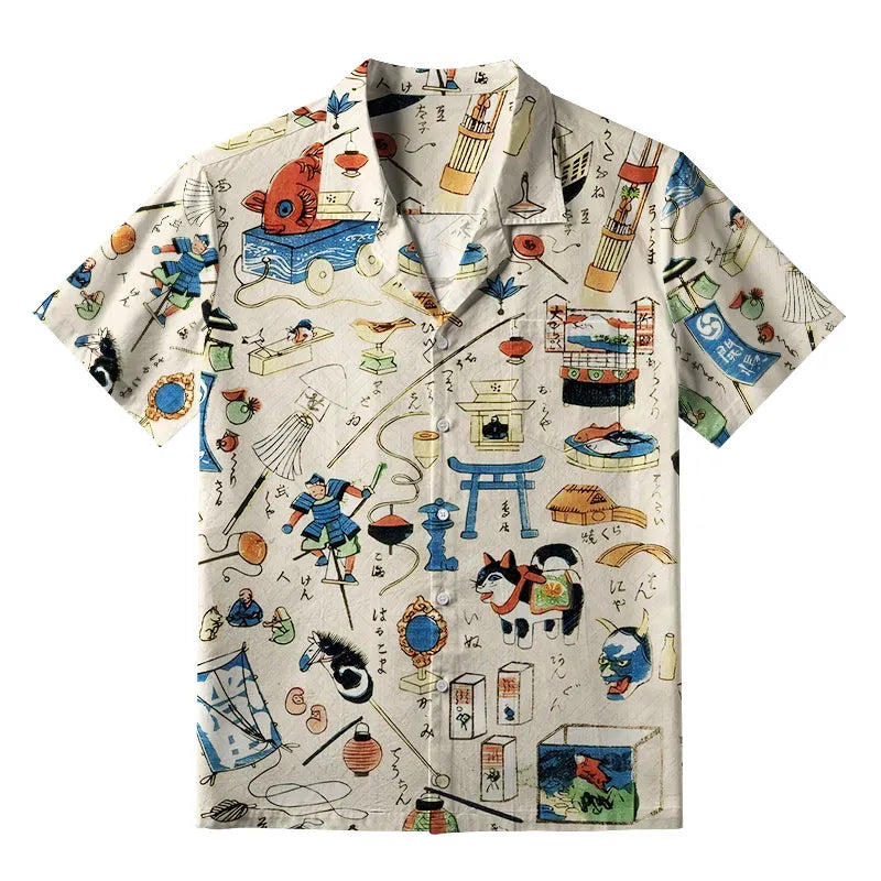 Traditional Japanese Aloha Shirt for Gift for Him