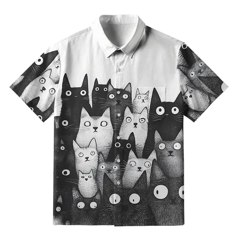 Kyoto-Lion Funny Cats' Gaze Button-up Shirt