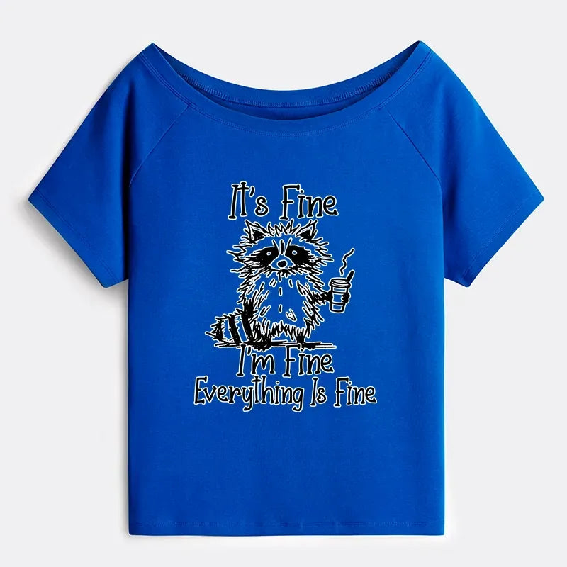 Japanese streetwear off shoulder t-shirt for women