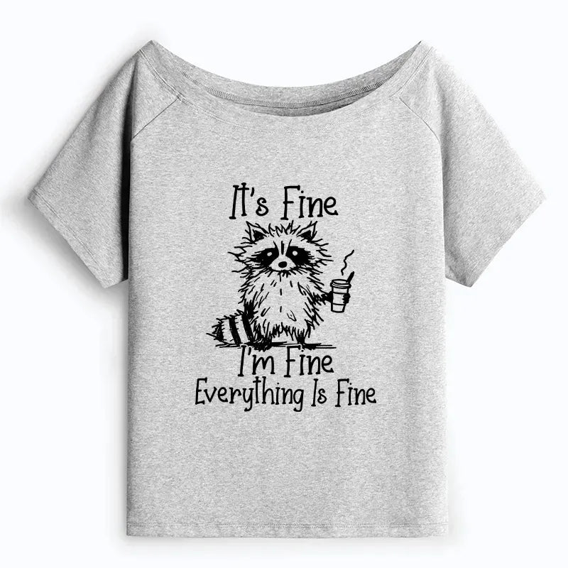 Kyoto-Lion Raccoon Fine Meme Off Shoulder T-Shirt